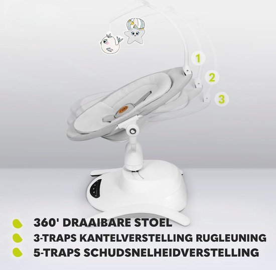 Schommelstoel - Elektrische Babyschommel - Elektrisch draaibaar wipstoeltje - Elektrische wipstoel - Baby Swing — afbeelding 5