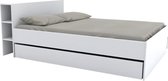 Bed met hoofdbord, opbergruimtes en lades - 140x190 cm - Wit -EUGENE L 215.5 cm x H 80 cm x D 144 cm