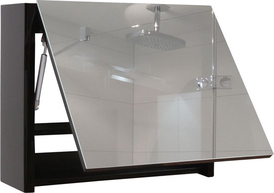 Cosmo Casa Spiegelkast - Wandspiegel Badspiegel Badkamer - Klapbaar hoogglans 48x59cm - Zwart