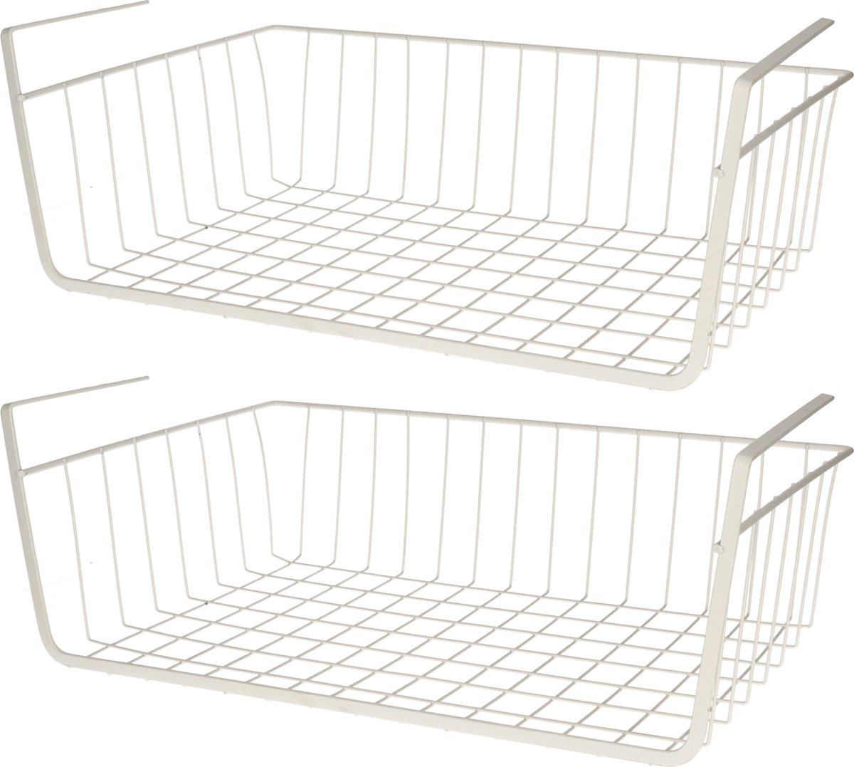MSV Kastmandje - 3x - opberg/hang mandjes - rvs - wit - 30 x 27 x 16 cm - draadmand