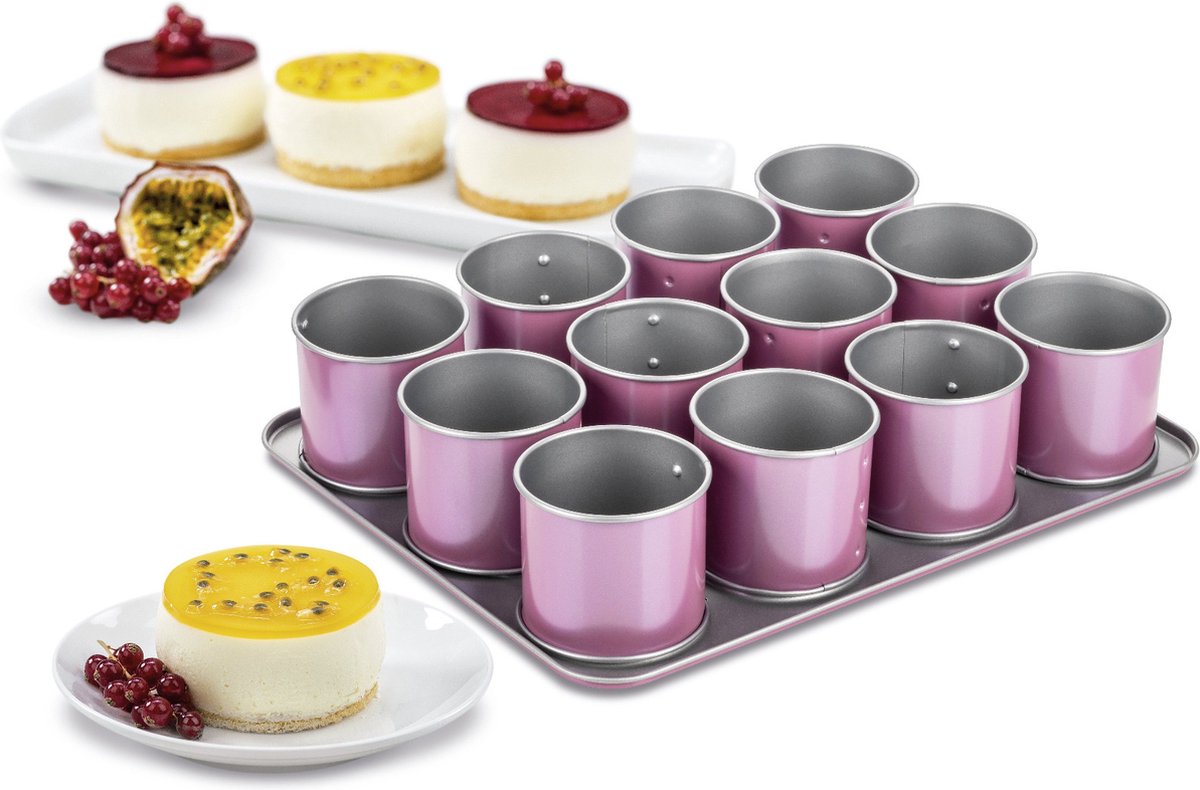 7481 Creative Studio 12 Mini Cake Tray Mini Non-Stick Cake Pan Voor kleine Cakes, Creatieve bakken (Kleur: Roze, Zilver), Hoeveelheid: 1 stuk