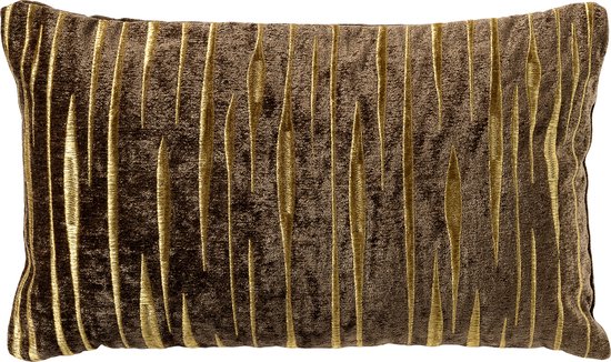 Dutch Decor CONNOR - Sierkussen 30x50 cm - met subtiel goud accent - Shitake - bruin en goud - Inclusief binnenkussen