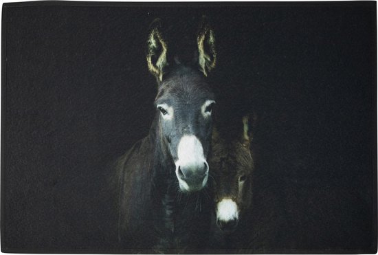 Deurmat zwart ezelin met veulen 75x50cm