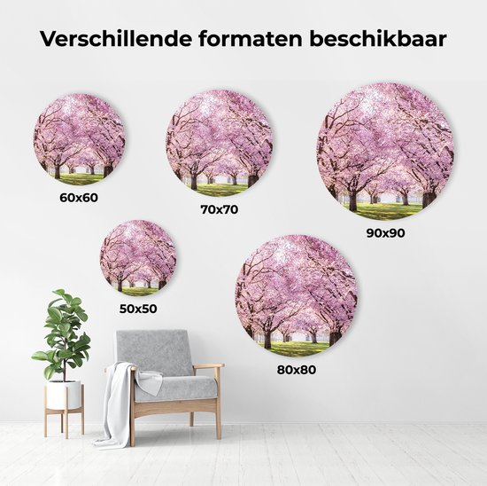 Artaza Forex Cercle mural Parc d'arbres en fleurs roses - Fleurs - 90x90 cm - Groot - Cercle mural - Peinture ronde - Cercle de Décoration murale