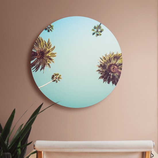 Artaza Forex Muurcirkel Palmbomen met Bladeren in de Lucht - 70x70 cm - Wandcirkel - Rond Schilderij - Wanddecoratie Cirkel - Muurdecoratie