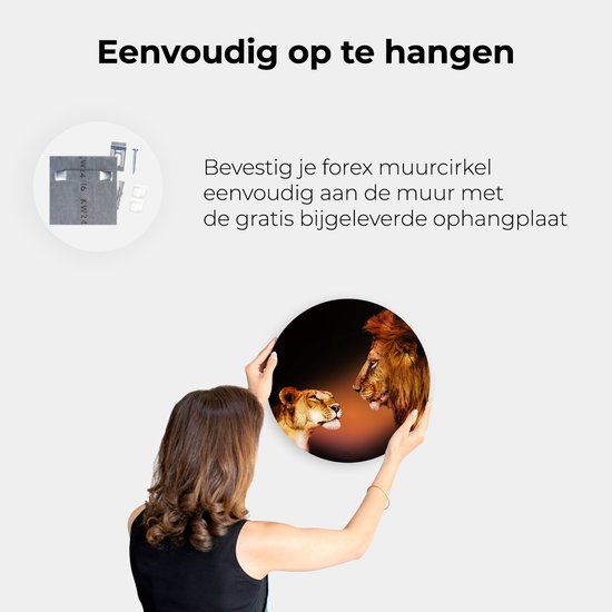 Artaza Forex Cercle Mural Lion et Lionne - Couleur - 70x70 cm - Cercle Mural - Peinture Ronde - Cercle de Décoration murale - Décoration murale