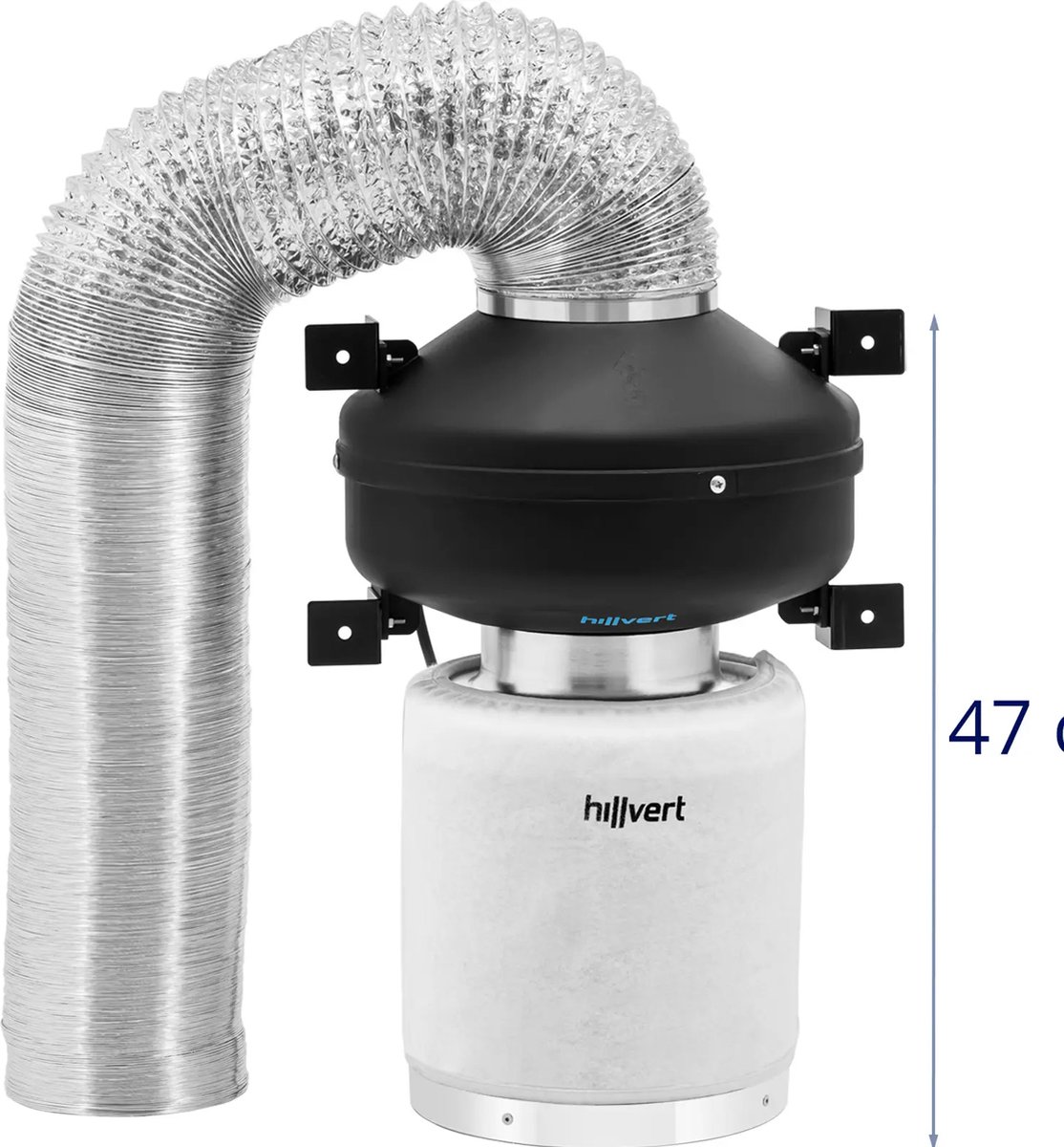 hillvert Afvoerluchtset - actief koolfilter / pijpventilator / afvoerslang - 382.2 m³/h - Ø 125 mm uitlaat