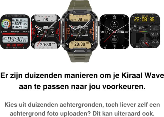 Kiraal Wave - Élégance masculine - Conception de montre intelligente robuste - Android et iOS - Design vert armée élégant