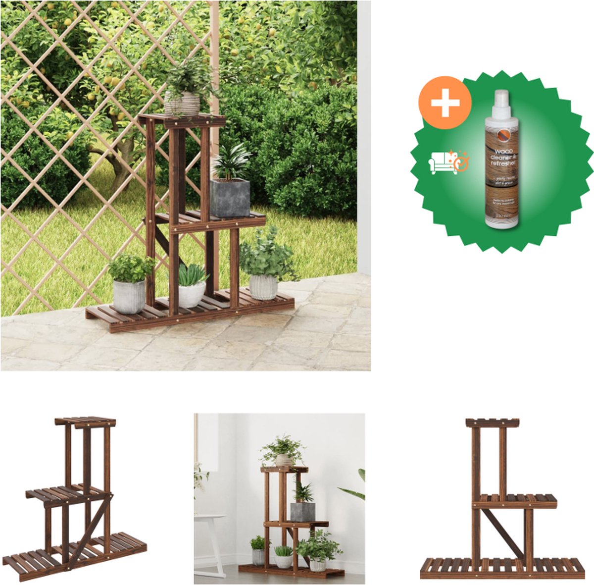 VidaXL Plantenstandaard 81x25x75 5 cm massief vurenhout Plantenrek Inclusief Houtreiniger en verfrisser