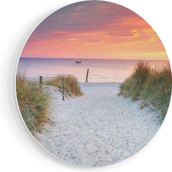 Artaza Forex Muurcirkel Strand En Duinen Bij Zonsondergang - 50x50 cm - Klein - Wandcirkel - Rond Schilderij - Muurdecoratie Cirkel