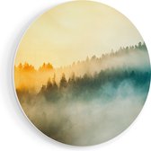 Artaza Forex Muurcirkel Kleurrijke Zonsopgang In Het Bos Met Mist - 60x60 cm - Wandbord - Wandcirkel - Rond Schilderij - Wanddecoratie Cirkel