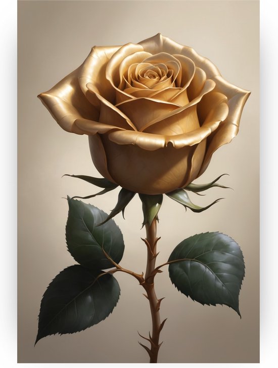 Gouden roos poster - Roos wanddecoratie - Poster goud - Muurdecoratie kinderkamer - Slaapkamer poster - Slaapkamer wanddecoratie - 40 x 60 cm