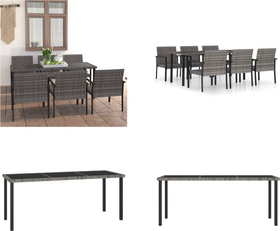 vidaXL Ensemble de jardin 7 pièces Polyrotin Gris - Ensemble de salle à manger - Ensembles de salle à manger - Ensemble de jardin - Ensembles de jardin