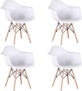 B.O.S. Eetkamerstoel - Eetkamerstoelen - set van 4 kuipstoelen - Kuipstoel met armleuning - Stoel - Stoelen - 4 stuks - Wit - Massief Houten poten - Modern Design