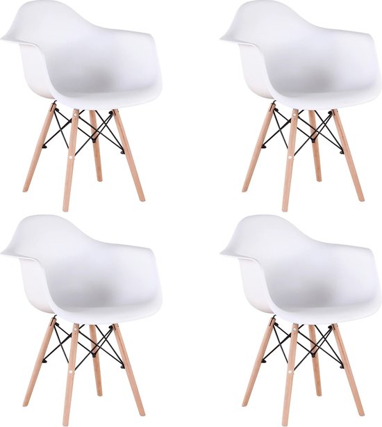 B.O.S. Eetkamerstoel - Eetkamerstoelen - set van 4 kuipstoelen - Kuipstoel met armleuning - Stoel - Stoelen - 4 stuks - Wit - Massief Houten poten - Modern Design