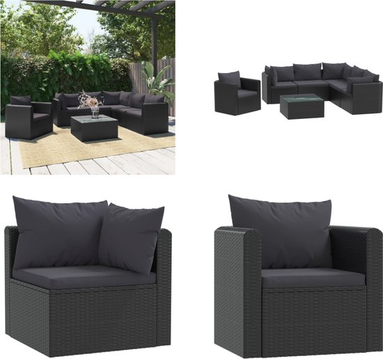 vidaXL 7-delige Loungeset met kussens poly rattan zwart - Tuinset - Tuinsets - Tuinbank - Tuinbanken