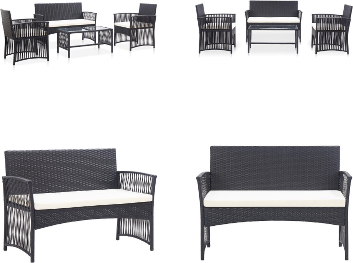 VidaXL loungeset + kussen poly rattan zwart 4-delig
