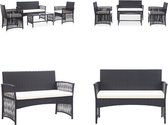 vidaXL 4-delige Loungeset met kussen poly rattan zwart - Loungeset - Loungesets - Lounge Set - Lounge Sets