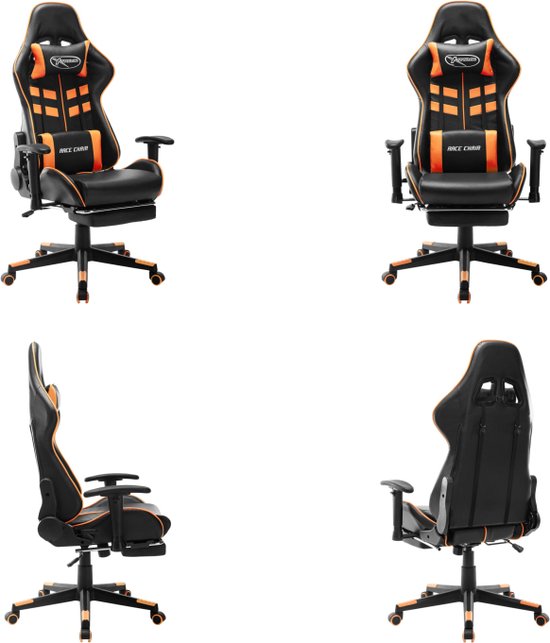 vidaXL Gamestoel met voetensteun kunstleer zwart en oranje - Gamingstoel - Gamingstoelen - Racingstoel - Racingstoelen