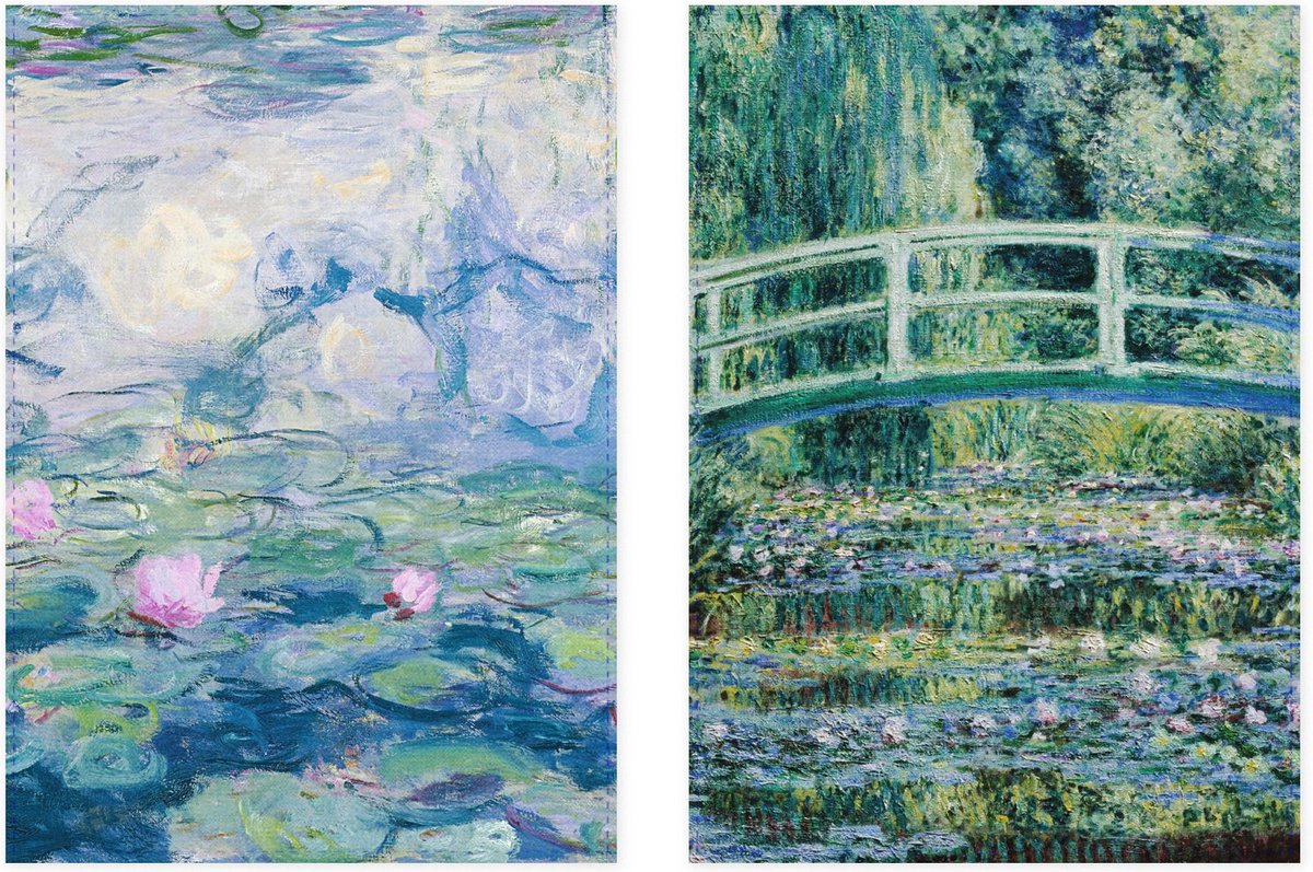 Set van 2 theedoeken - kunst collectie - Monet, waterlelies & Monet, Japanse brug - 100 % katoen 50 x 70 cm by supervintage