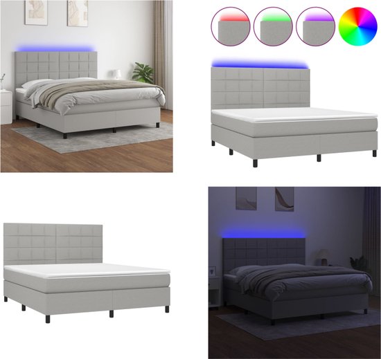 vidaXL Boxspring met matras en LED stof lichtgrijs 180x200 cm ...