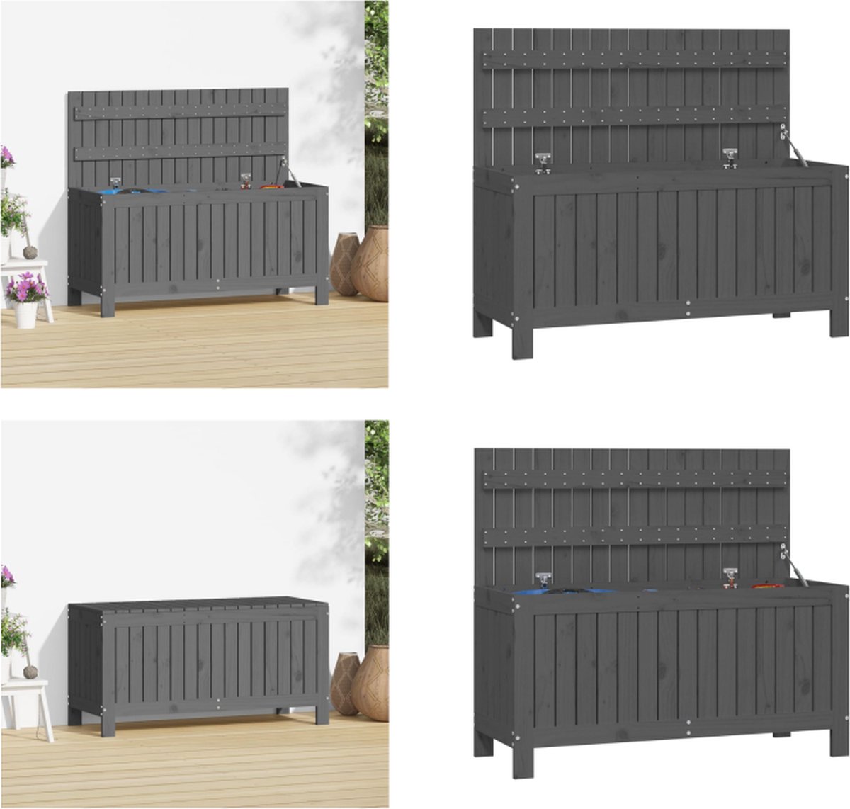 VidaXL Tuinbox 108x42-5x54 cm massief grenenhout grijs Tuinbox Tuinboxen Opbergbox Tuinopbergbox