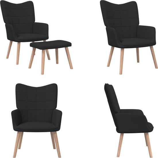 vidaXL Relaxstoel met voetenbank stof zwart - Relaxstoel Met Voetenbank - Relaxstoelen Met Voetenbanken - Zetel Met Voetenbankje - Zetels Met Voetenbankjes