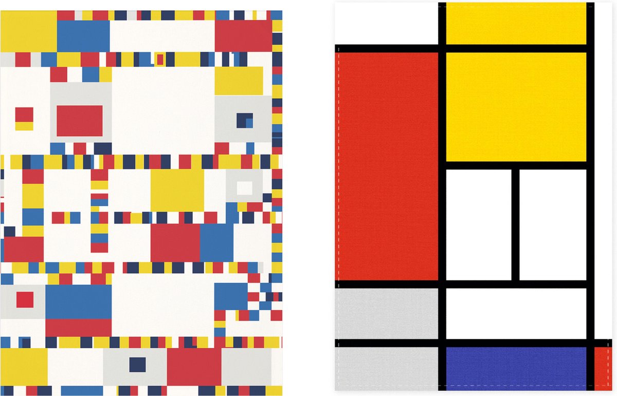 Set van 2 theedoeken - kunst collectie - Mondriaan Boogy Woogy & Composition Red Yellow Blue - 100 % katoen 50 x 70 cm by supervintage