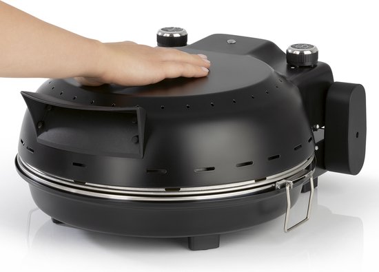 Rachs KOCHWERK Gas Pizza Ofen mit Thermometer, bis 450°C regelbar | 34,5 cm – inklusive drehbaren Cordierit-Pizzastein | Mobiler, kompakter Pizzaofen für knusprige Pizza in nur 2 Minuten