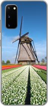 Geschikt voor Samsung Galaxy S20 hoesje - Molen tussen de tulpen in Nederland - Siliconen Telefoonhoesje