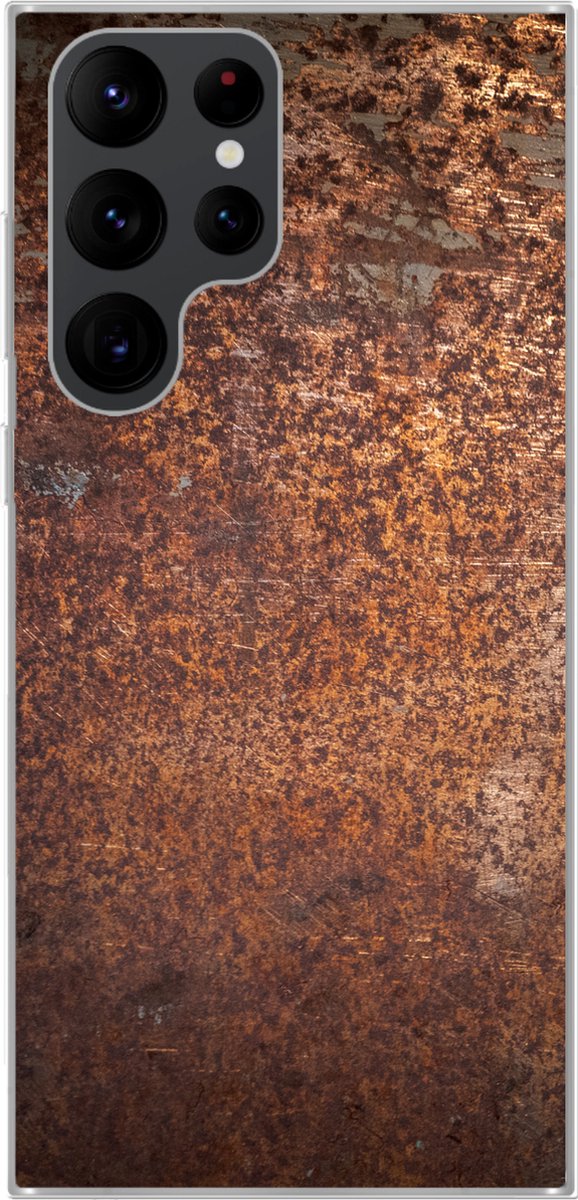 Telefoonhoesje Geschikt voor Samsung Galaxy S22 Ultra hoesje - Staal - Roest print - Brons - Structuur - Siliconen Telefoonhoesje Telefoonhoesje