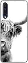 Geschikt voor Samsung Galaxy A50 hoesje - Schotse hooglander - Dieren - Zwart - Wit - Siliconen Telefoonhoesje