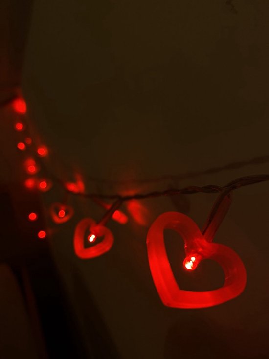 hellum LED lichtsnoer harten 2x, lichtketting rood met 20 stuks hartdecoratie, hart lichtketting binnen 1,05 m verlichte lengte, LED lichtketting met batterij (2 x AA), Valentijnsdag decoratie, 2