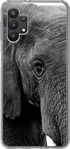 Geschikt voor Samsung Galaxy A32 5G hoesje - Olifant - Dieren - Zwart - Wit - Natuur - Siliconen Telefoonhoesje