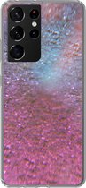 Geschikt voor Samsung Galaxy S21 Ultra hoesje - Roze - Glitter - Abstract - Design - Blauw - Siliconen Telefoonhoesje