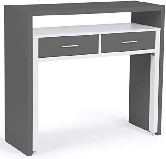 Uitschuifbaar bureau, max. hout, wit en grijs