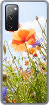 Geschikt voor Samsung Galaxy S20 FE hoesje - Bloemen - Klaproos - Lente - Natuur - Rood - Blauw - Siliconen Telefoonhoesje