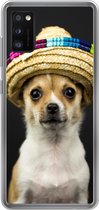 Geschikt voor Samsung Galaxy A41 hoesje - Hond - Sombrero - Zwart - Siliconen Telefoonhoesje