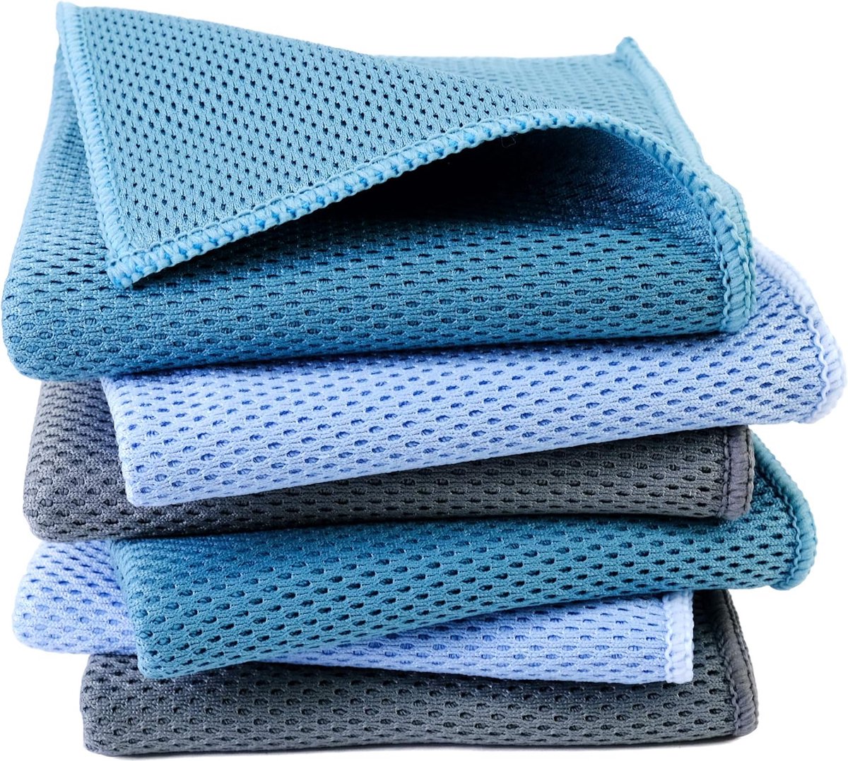 Premium microvezel keukendoek - 6-pack - lichtblauw, grijs, groenblauw - 30 x 30 cm