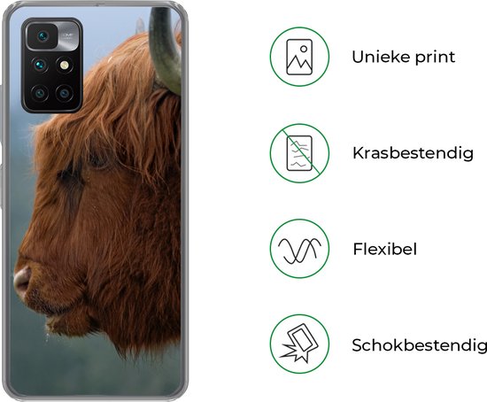 Telefoonhoesje Geschikt voor Xiaomi Redmi 10 hoesje - Schotse Hooglander - Dieren - Mist - Siliconen Telefoonhoesje