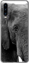 Coque Huawei P30 - Gros plan d'un éléphant dans la nature en noir et blanc - Coque de téléphone en Siliconen