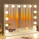 Hollywood Spiegel met Verlichting - 14 Dimbare LED Lampen - 3 Lichtstanden - Make-up Spiegel - Hollywood Vanity Mirror with Lights - Wit - 50x42cm