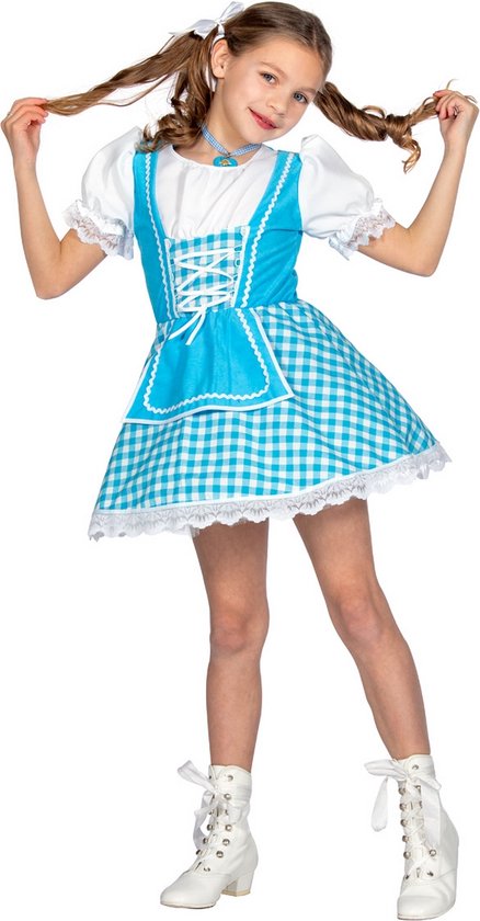 Wilbers & Wilbers - Boeren Tirol & Oktoberfest Kostuum - Blauwe Dirndle Silke Von Tirol - Meisje - Blauw - Maat 152 - Bierfeest - Verkleedkleding