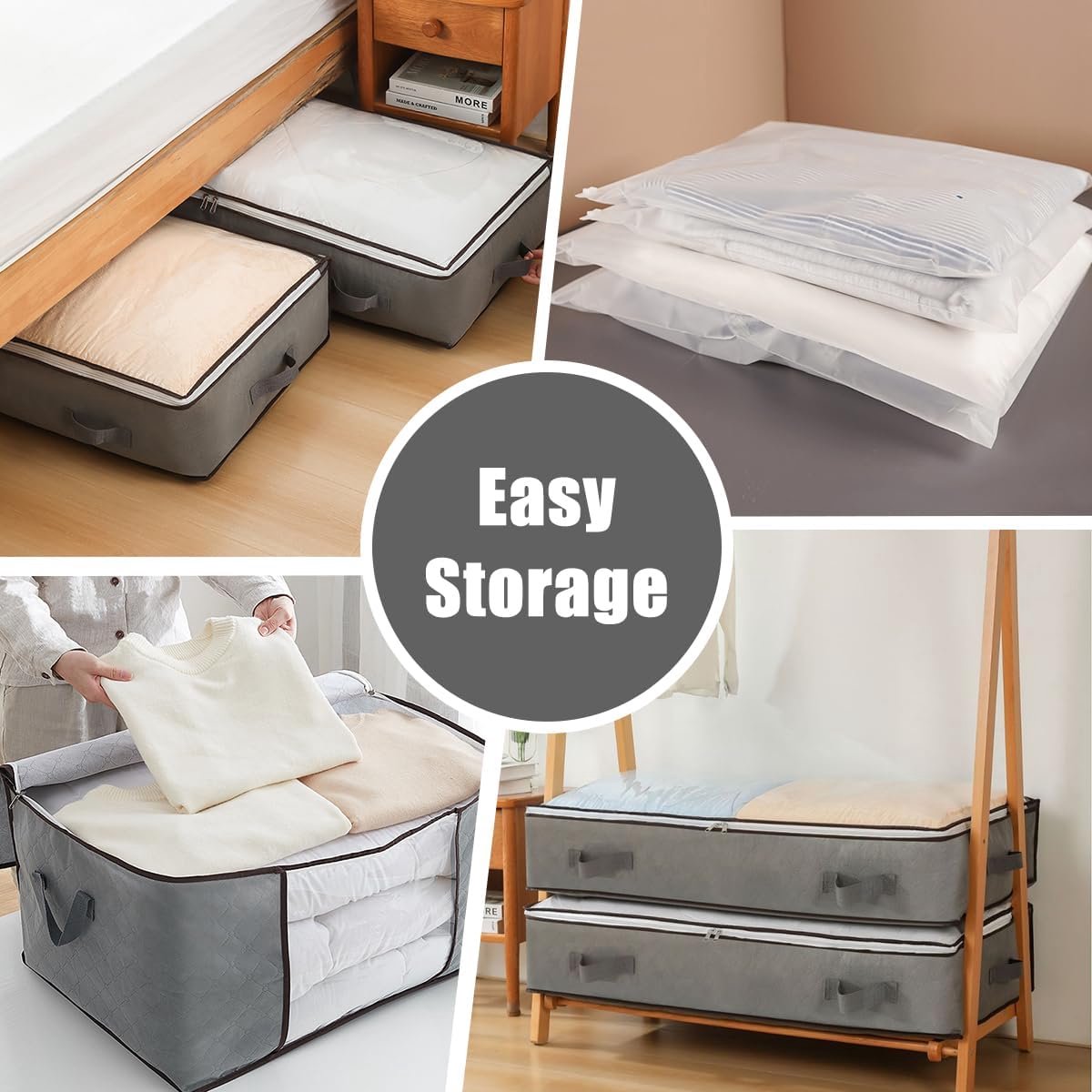 Vieshful 4-pack onderbed opbergzakken 40 l opvouwbare kledingzak grote capaciteit opslagcontainers met doorzichtig venster versterkte handgrepen organizer met ritssluiting voor dekbedden dekens