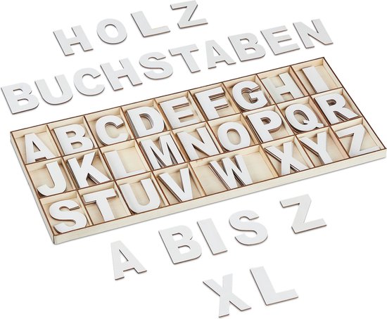 Relaxdays houten letters 5 cm - 104-delig - alfabet letters - cadeau decoratie - wit