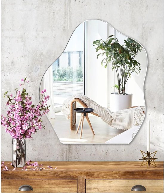 Wandspiegel, asymmetrische spiegel, asymmetrisch, decoratieve wandspiegel, asymmetrische spiegel, spiegeltegels, zelfklevende wandspiegel, badkamerspiegel, HD-wandspiegel van glas, tafelspiegel