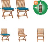 vidaXL Set de 2 chaises de jardin en bois de teck pliable kussen bleu clair 46,5 x 58 x 88 cm Chaise de jardin avec nettoyant et assainisseur pour bois