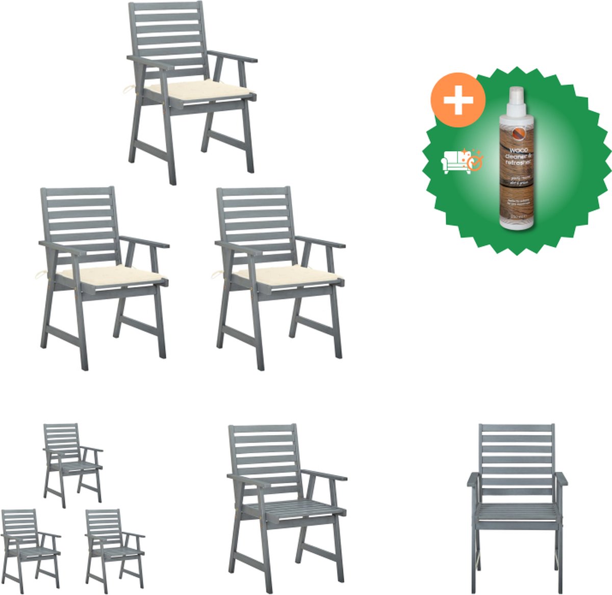 VidaXL Eetstoelen Set Acaciahout 56 x 62 x 92 cm Met Kussens Tuinstoel Inclusief Houtreiniger en verfrisser