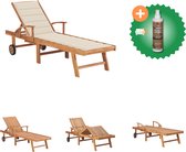 vidaXL Chaise longue avec kussen crème Chaise longue en bois de teck massif avec nettoyant et assainisseur pour bois