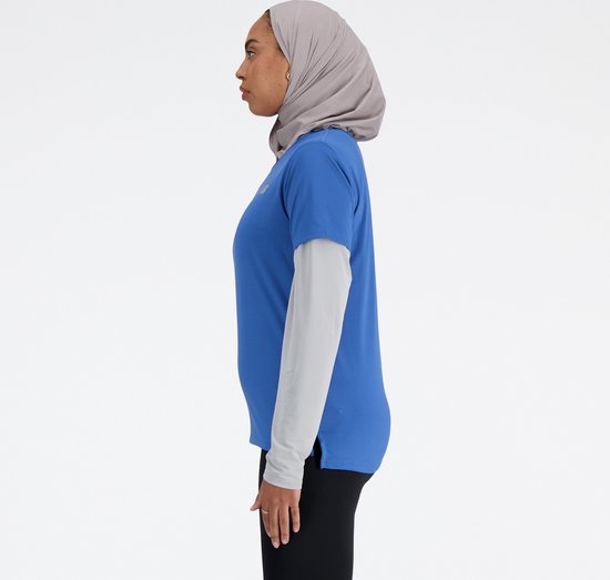 New Balance Short Sleeve Dames Sportshirt - Blauw AGATE - Maat S